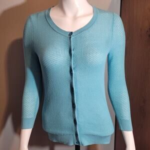 Talbots Seafoam Open Knit Cotton Cardigan PXS Pastel Feminine Layering